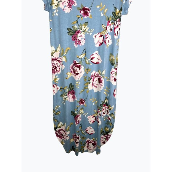 LuLaRoe Macy Floral Maxi Dress With Short Sleeves & Pockets Light Blue Medium - Picture 7 of 15